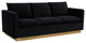 LeisureMod NS83BL Nervo Midnight Black Modern Mid-Century Gold Frame Velvet Sofa