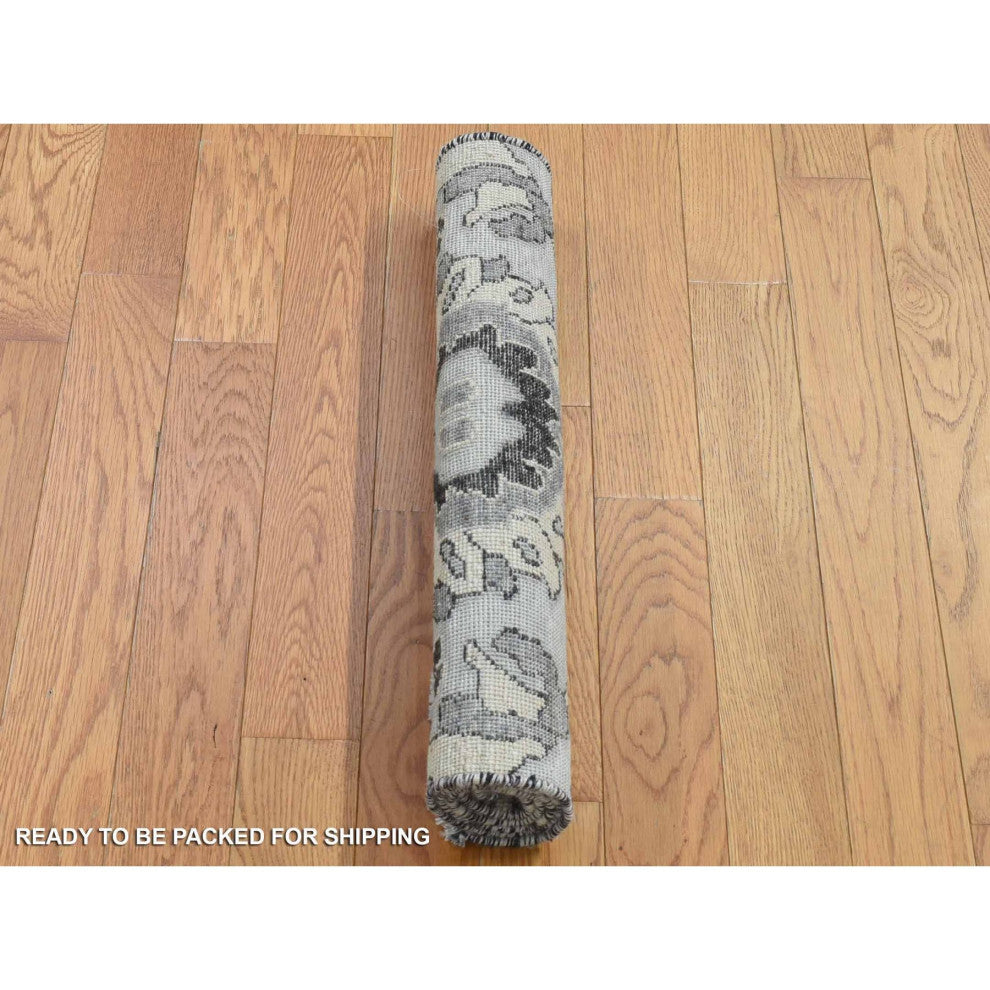 Ivory 100% Wool Hi and Lo Oushak Design Hand Knotted Oriental Rug, 2'1"x3'1"