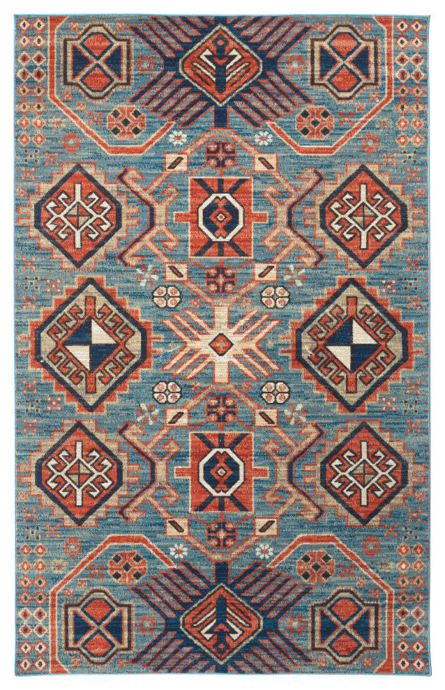Weave & Wander Kezia Rug, River Blue/Red Orange, 12ft-10in x 15ft