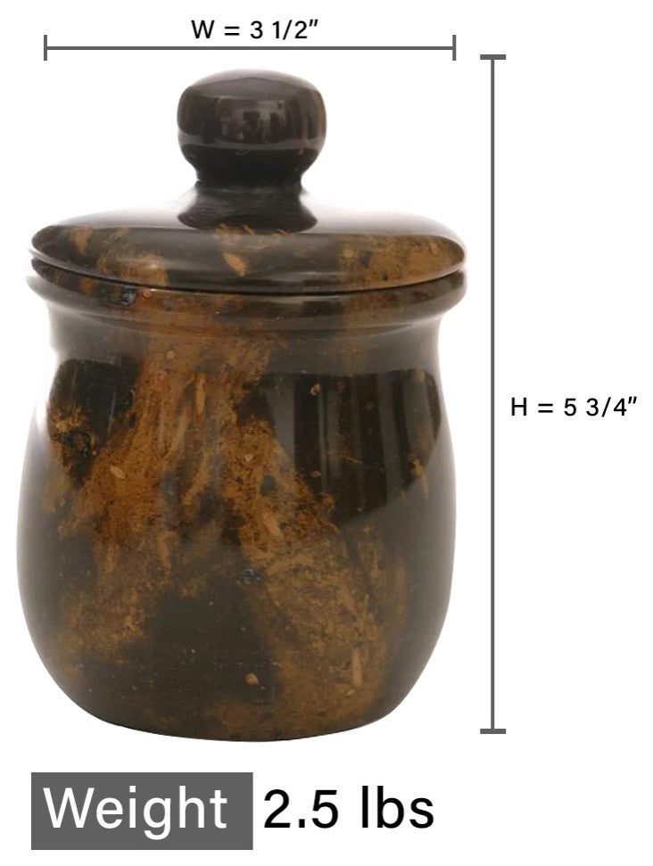 Polished Marble Bathroom Jar, Black and Brown