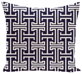 Greek Isles Geometric Print Pillow, Spring Navy, 16"x16"