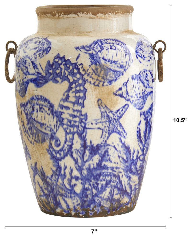 10.5" Nautical Ceramic Urn Vase