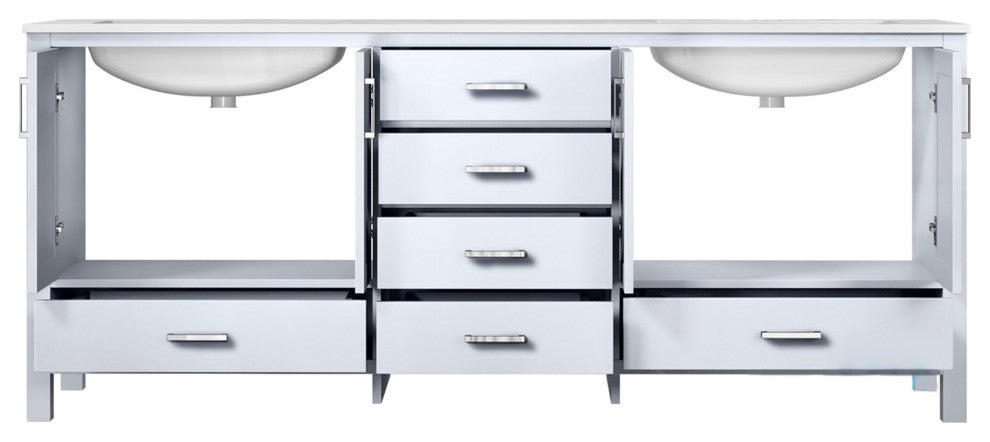 Jacques 80" White DB Vanity, White Carrara Marble Top, Square Sinks, no Mirror