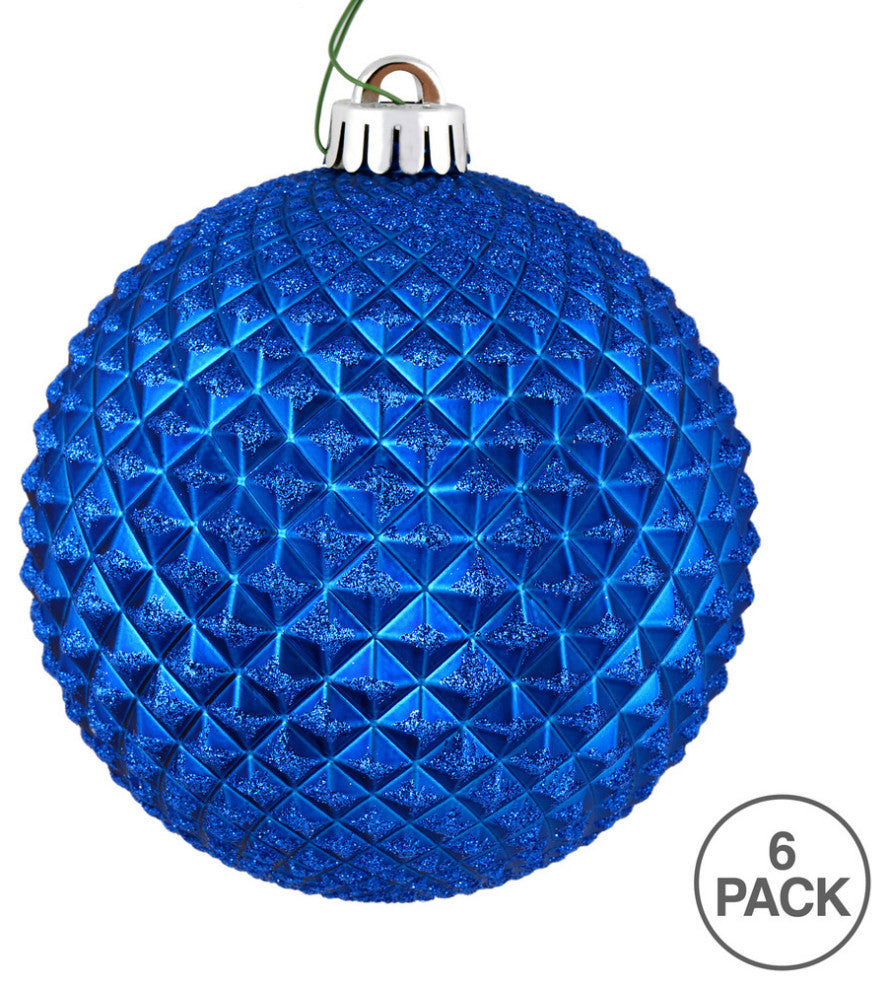 Vickerman N188502D 4" Blue Durian Glitter Ball Ornament, 6 Per Bag