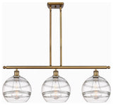 Ballston-Rochester 3-Light 37" Stem Island Light, Brushed Brass, Clear