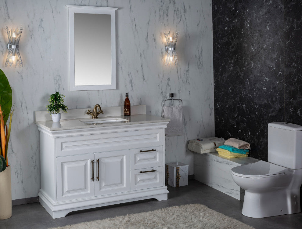 Romana Collection 48" Bathroom Vanity With Sink, Mirror, Countertop, White