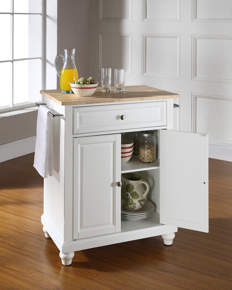 Crosley Furniture Cambridge Natural Wood Top Portable Kitchen Island in White