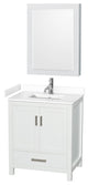 30"SGL Bathroom Vanity White, White Cult. Marble Countertop, Sink, Med. Cabinet