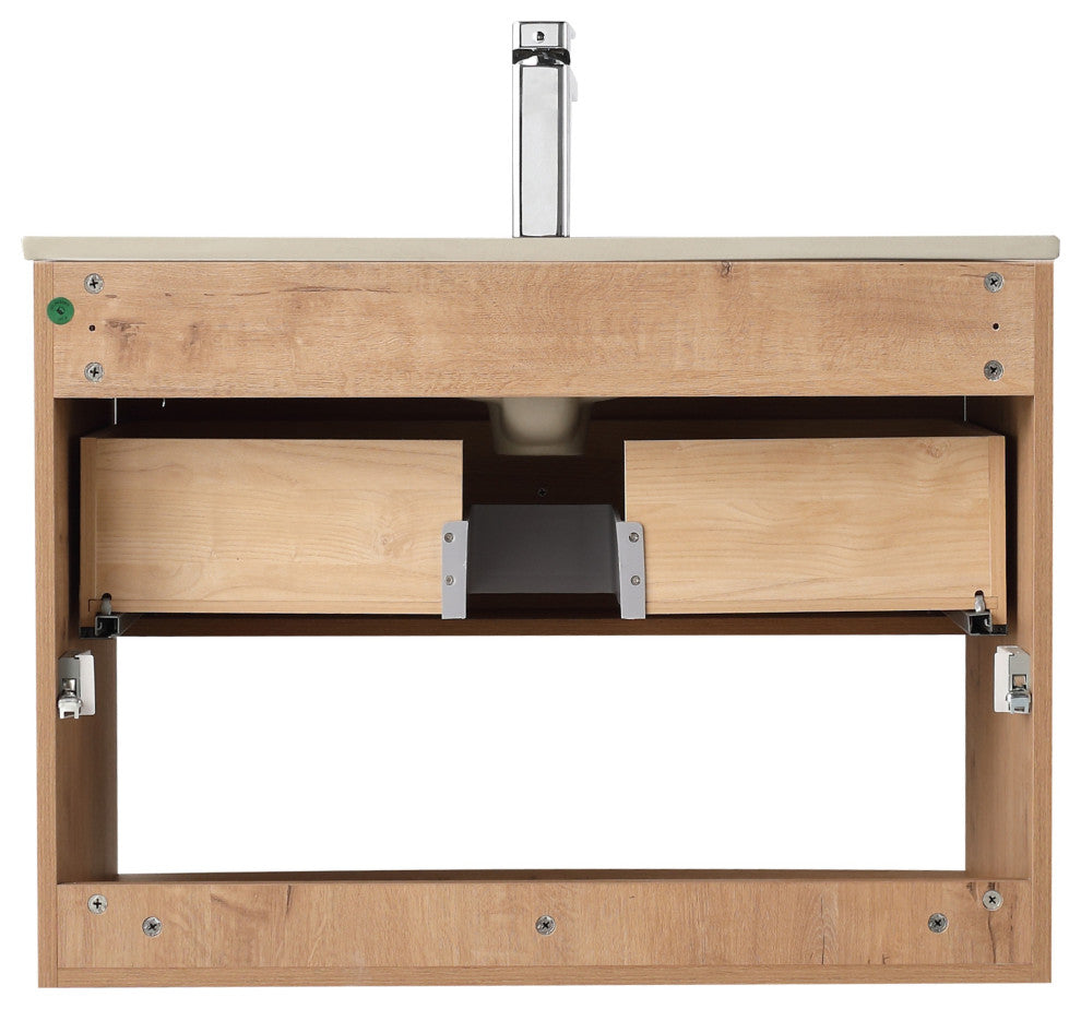 Wall Mounted Bathroom Vanity and Sink, Classic Oak, 30'' Ceramic