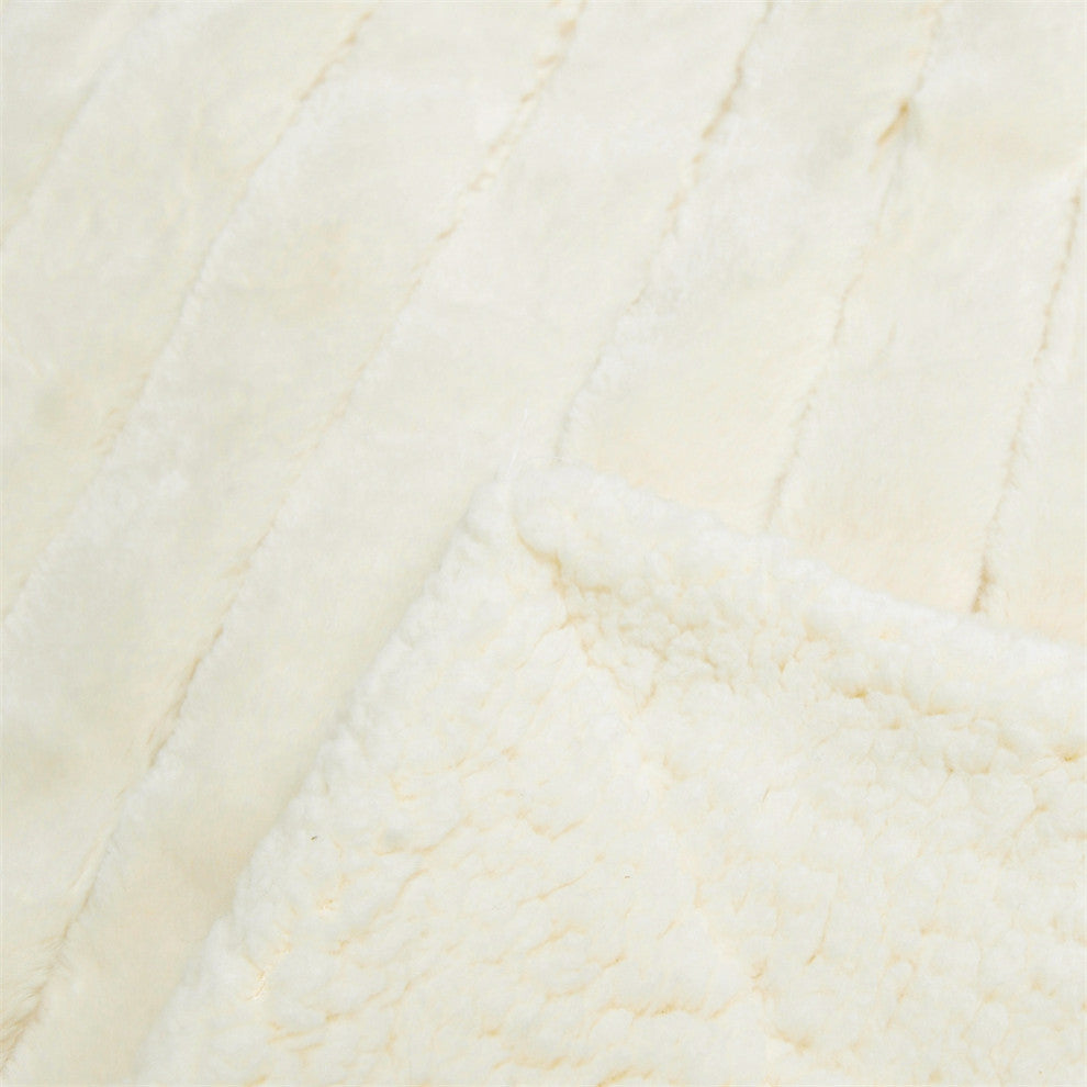 Super Mink Faux Fur Throw Blanket, Antique White, 50"x60"