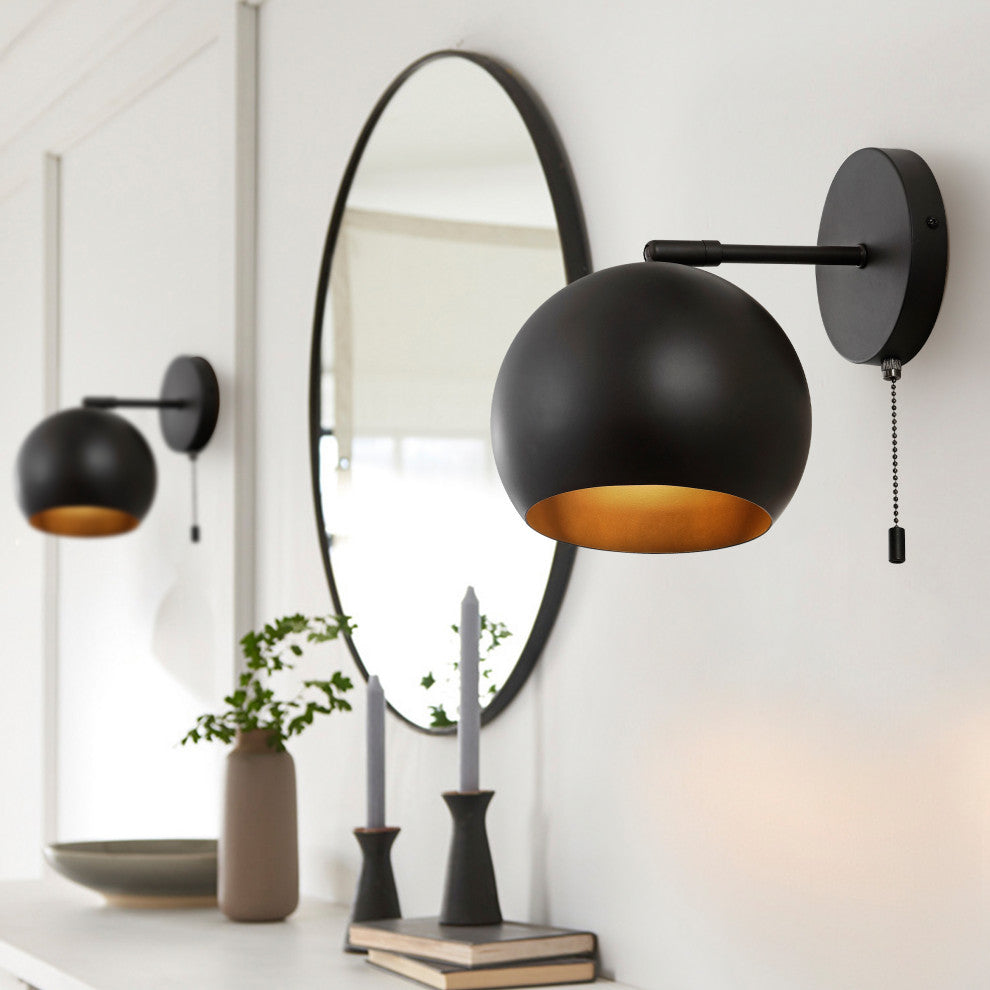 Tierra 7" 1-Light Modern Iron Sconce with Pull-Chain Switch, Set of 2, Black