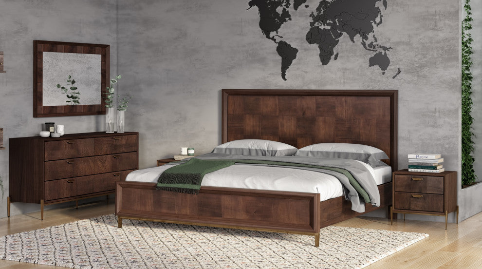 Shane Modern Acacia and Brass Bed, Queen