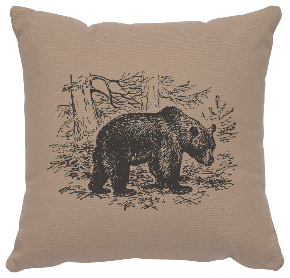 Image Pillow 16x16 Bear Scene Cotton Alabaster