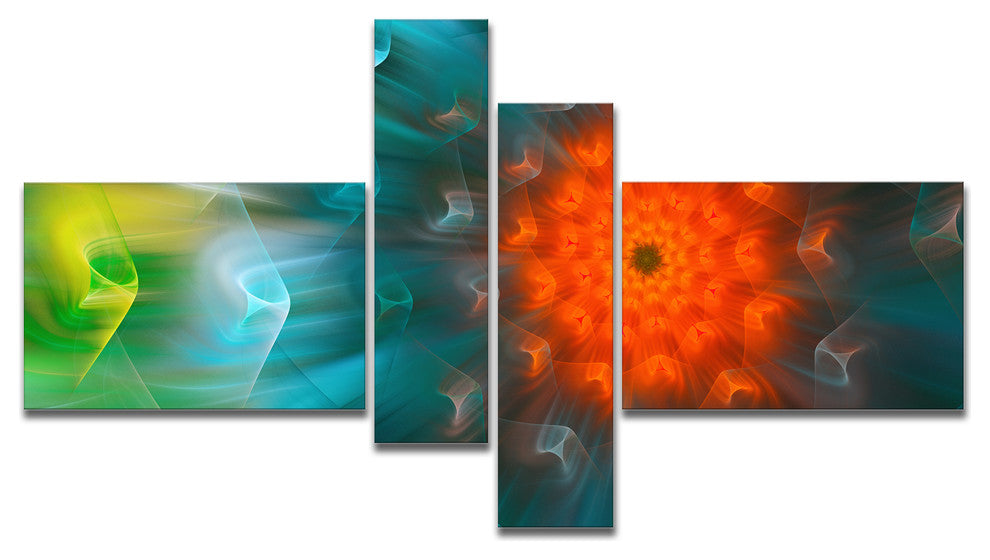 Multi Color Fractal Petals Dandelion, Floral Canvas Art Print, 60"x32", 4 panels