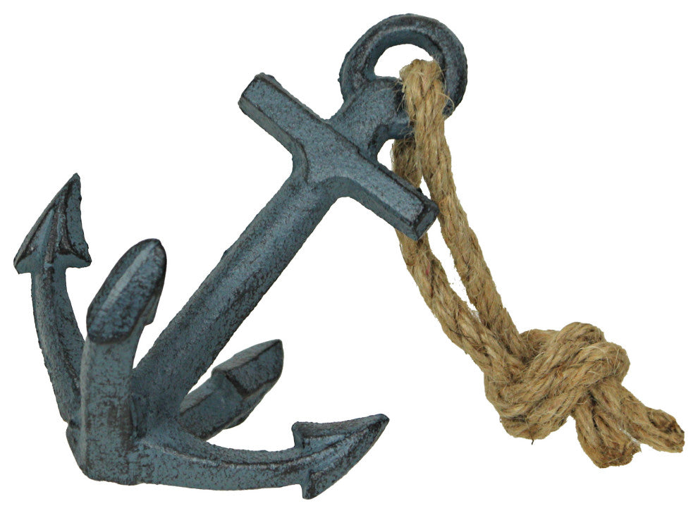 Set of 2 Blue Cast Iron Ship Anchor Bookends Nautical Home Decor Sculptures