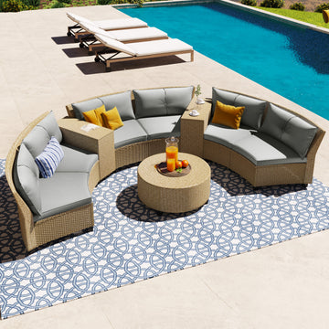 Gewnee U_Style 6 - Person Fan-shaped Rattan Suit Combination