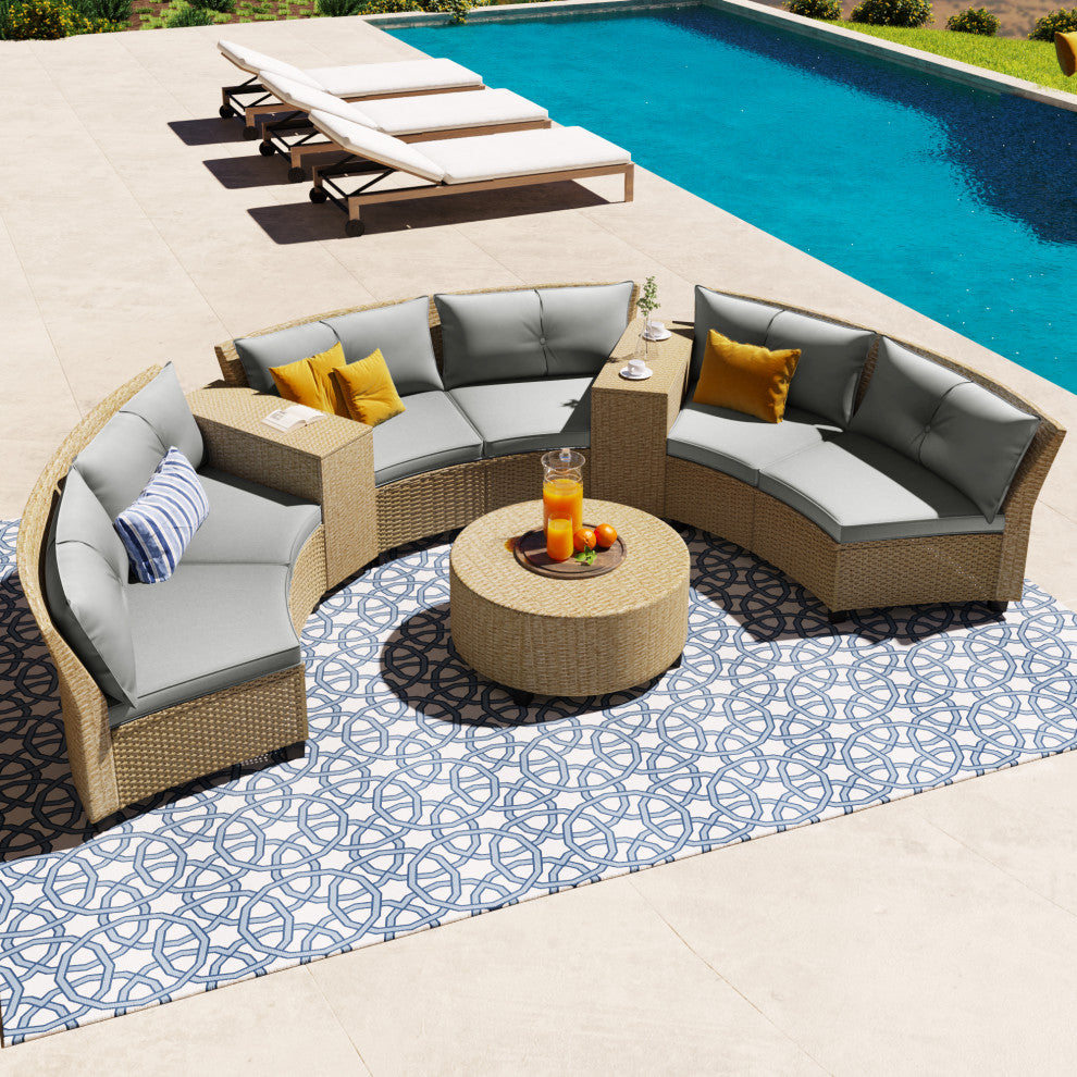 Gewnee U_Style 6 - Person Fan-shaped Rattan Suit Combination