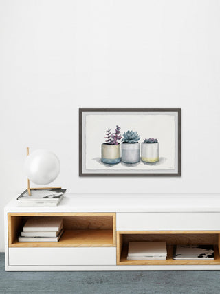 "Three Potted Succulents" Framed Painting Print