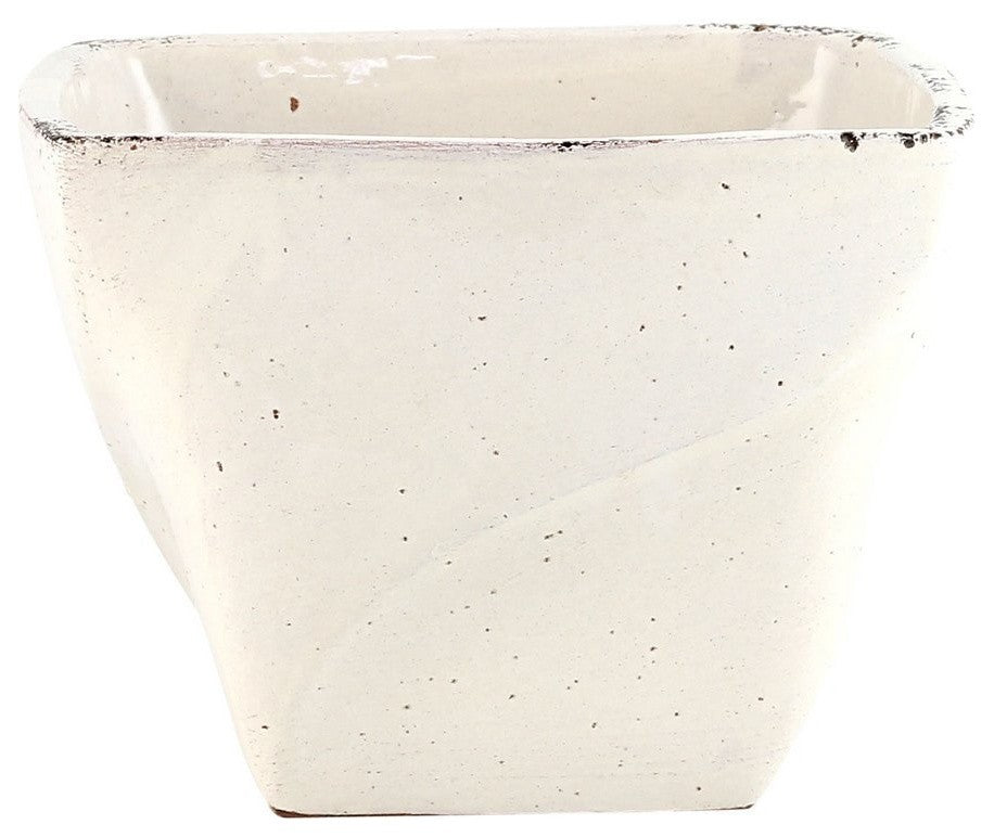 Scavo Bianco, Square Jardiniere Planter With Wave Design