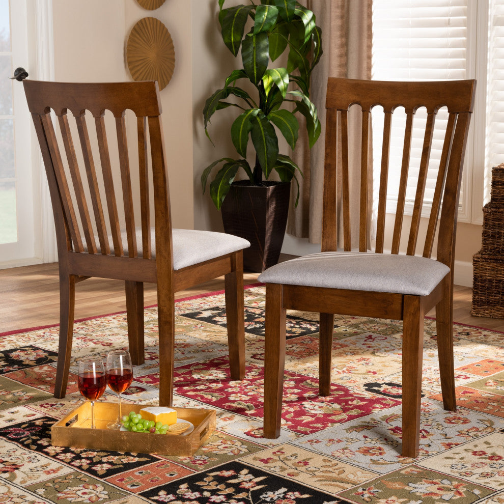 Grey Fabric Upholstered Walnut Brown Finished Wood 2-Piece Dining Chair Set
