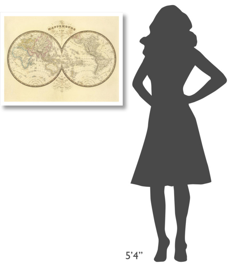 "Mappemonde, 1849" Digital Paper Print by J. Andriveau-Goujon, 32"x24"