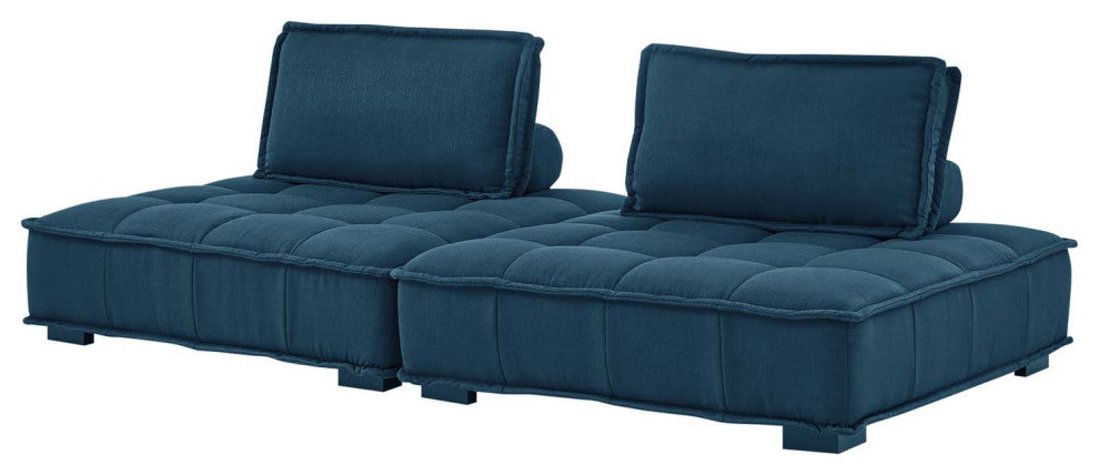 Tufted Loveseat Sofa Set, Fabric, Navy Blue, Modern, Living Lounge Hospitality
