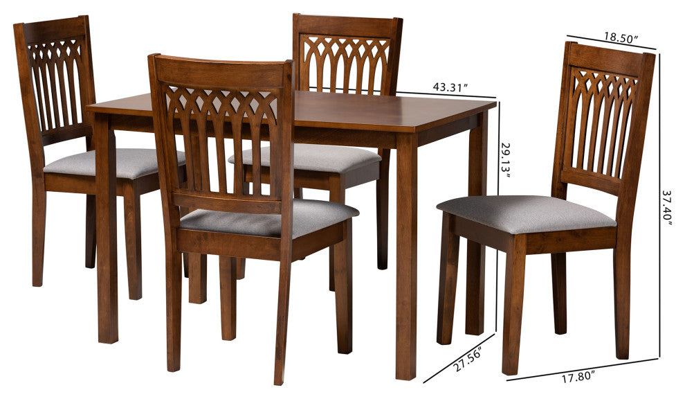 Marsala Modern Collection, Gray/Walnut Brown, 5-Piece Dining Set