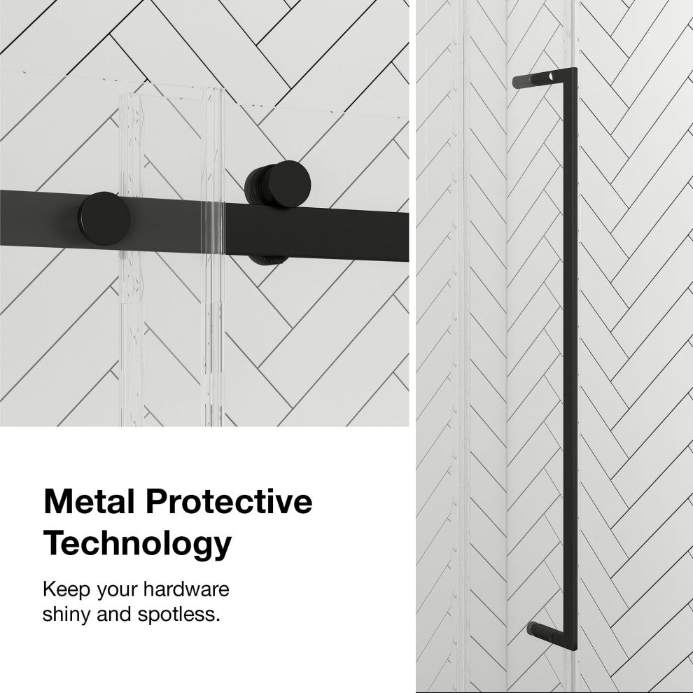 Selby Frameless Sliding Clear Alcove Shower Door, Black, 48"