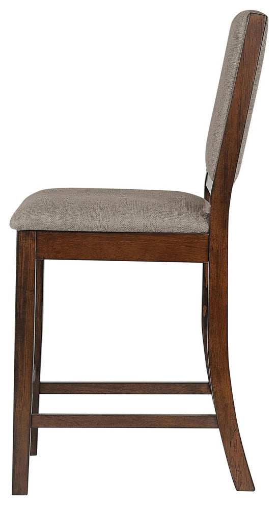 Set of 2 Upholstered Counter Chairs With Footrest, Mango Oak and Beige