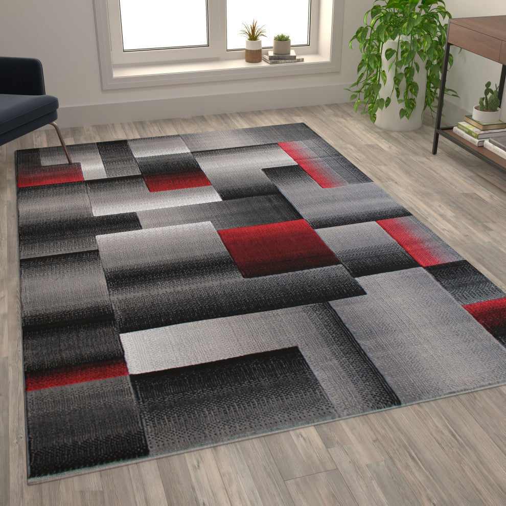 Angie Collection Rectangle 6' x 9' Blocked Area Rug, Red