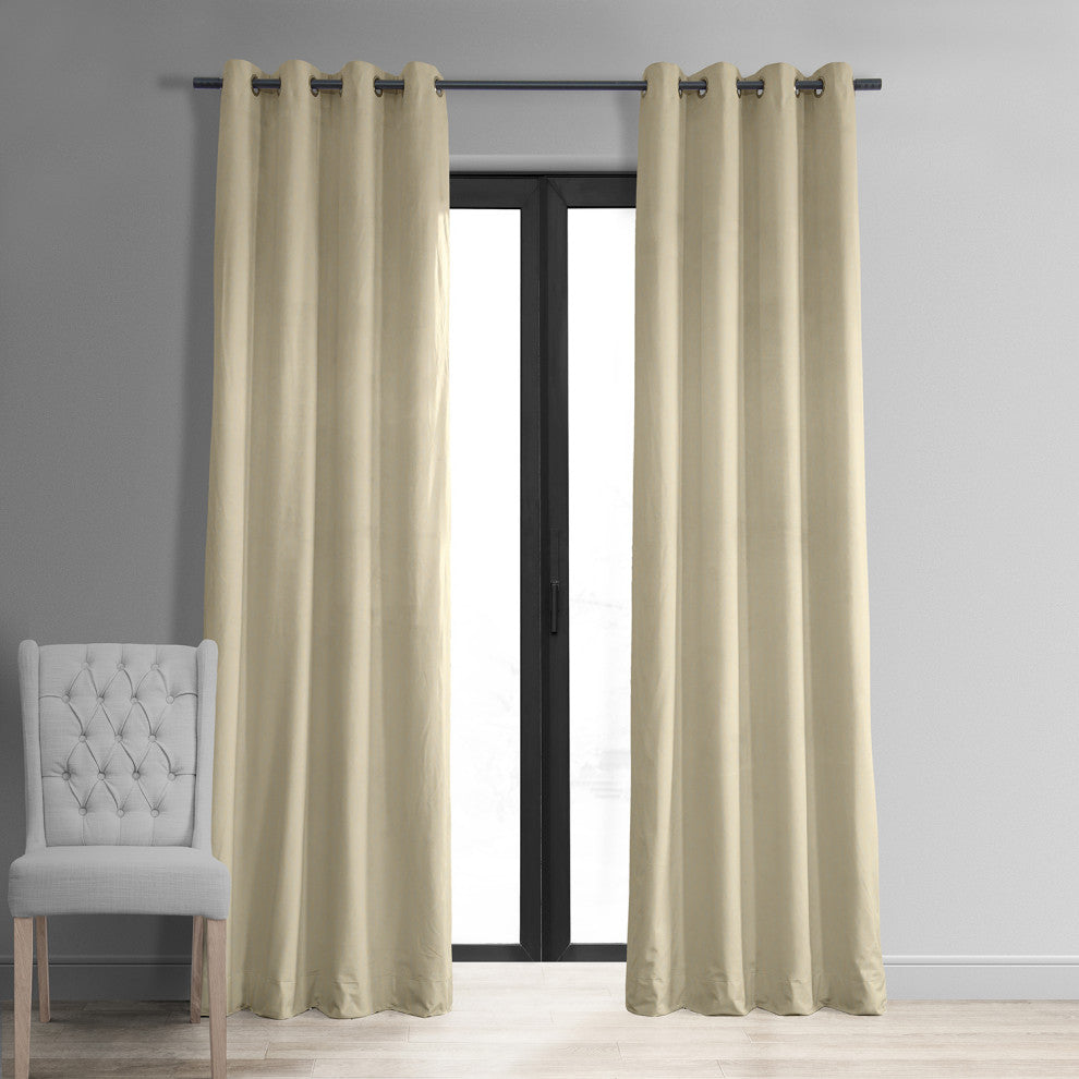 Signature Ecru Grommet Blackout Velvet Curtain Single Panel, 50"x108"