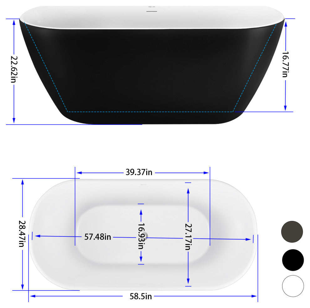 Giving Tree 59 inch Freestanding Acrylic Bathtub Stand Alone Soaking Tub, Black