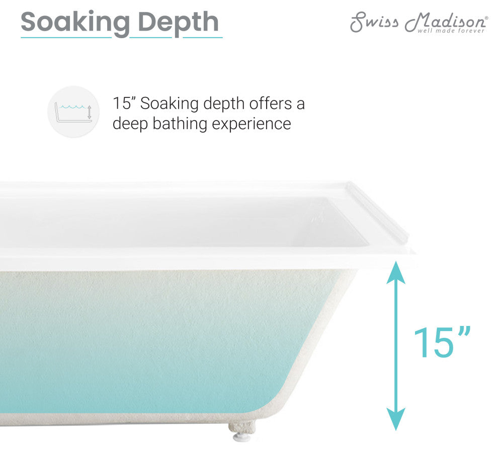 Voltaire Acrylic Bathtub with Integral Tile Flange, 66" x 32", Right Hand Drain