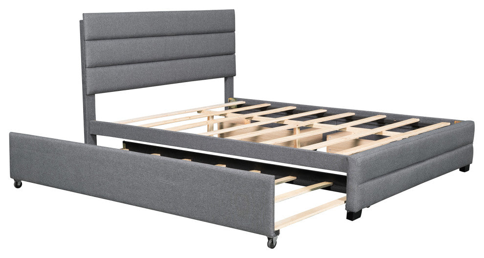 Gewnee Queen Upholstered Platform Bed with Twin Size Trundle,Drawers,In Grey