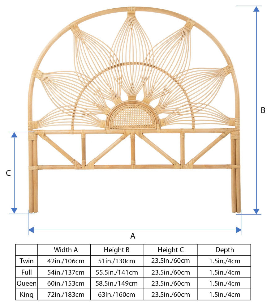 Sunflower Rattan Headboard, Natural, Queen
