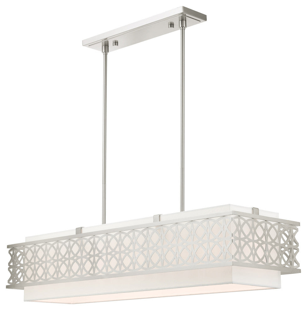 Brushed Nickel Fretwork, Ornamental, Sophisticated Linear Chandelier