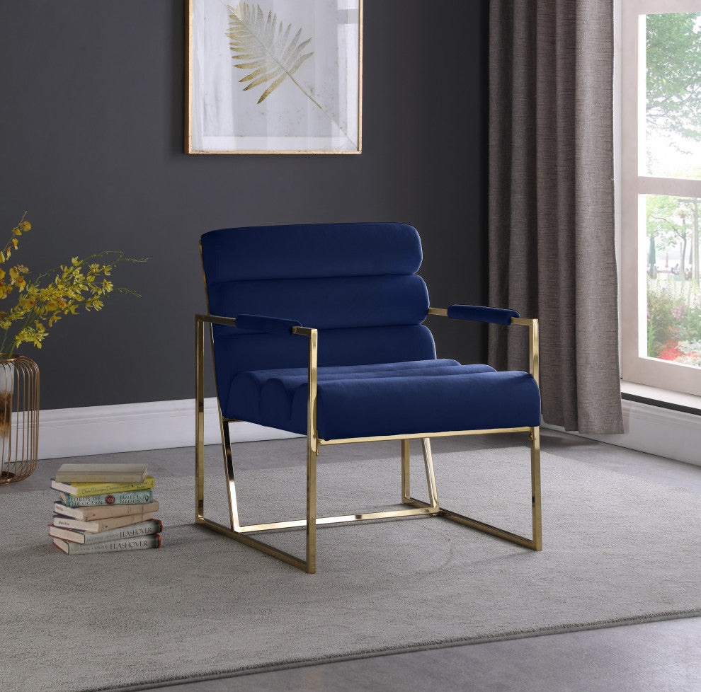 Wayne Velvet Upholstered Accent Chair, Navy