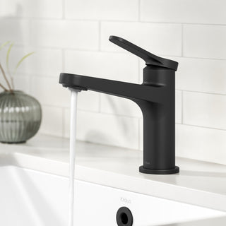 KRAUS Indy Single Handle Basin Bathroom Faucet Matte Black, Pop Up Drain