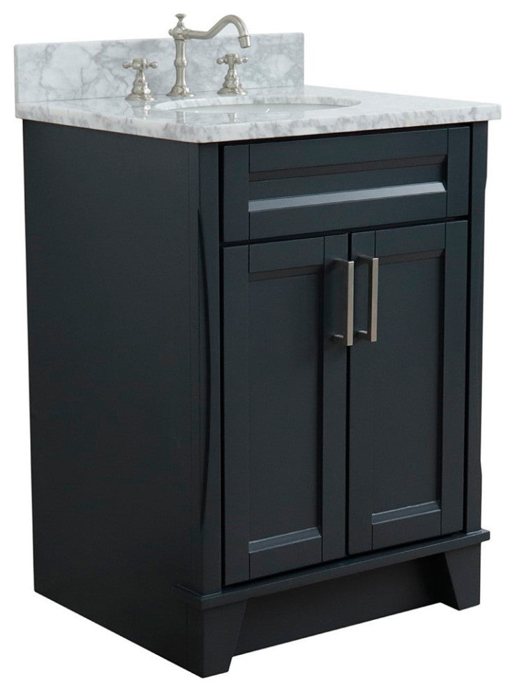 25" Single Sink Vanity, Dark Gray Finish With White Carrara Marble