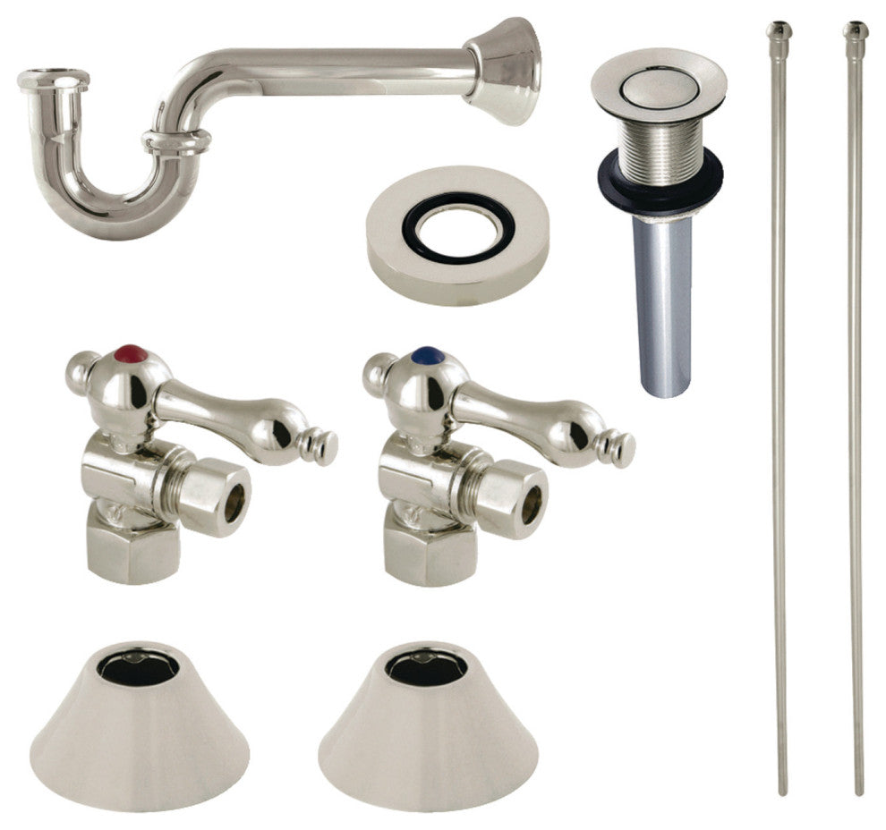 Plumbing Sink Trim Kit, P-Trap and Drain, Polished Nickel