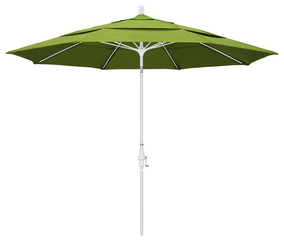 11' Matted White Collar Tilt Lift Fiberglass Rib Aluminum Umbrella, Sunbrella, Macaw