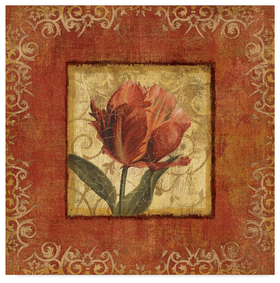 Lisa Audit ''Red and Gold Flower I'' Canvas Art, 24"x24"