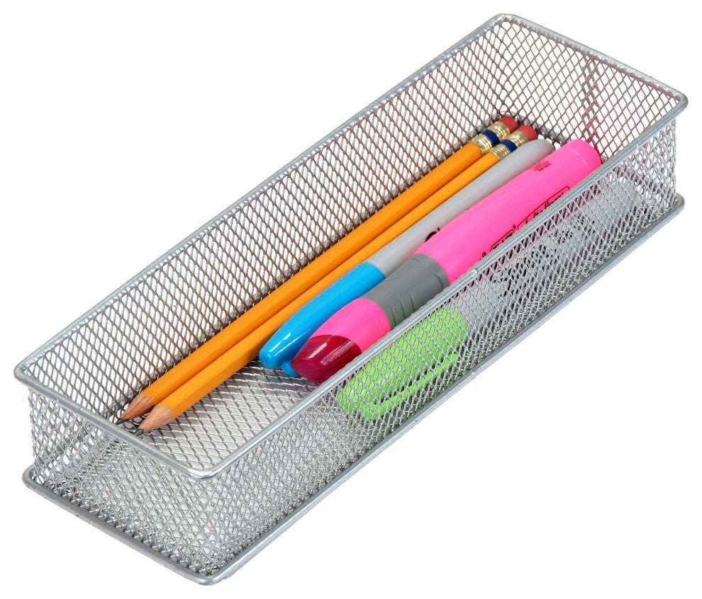 Silver Mesh Desk Drawer Organizer Tray Multipurpose Storage Holder, 6x15x2, 2