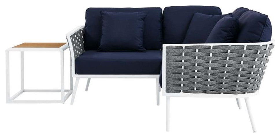 4 Piece Patio Aluminum Outdoor Patio Aluminum Sectional Sofa Set, White Navy