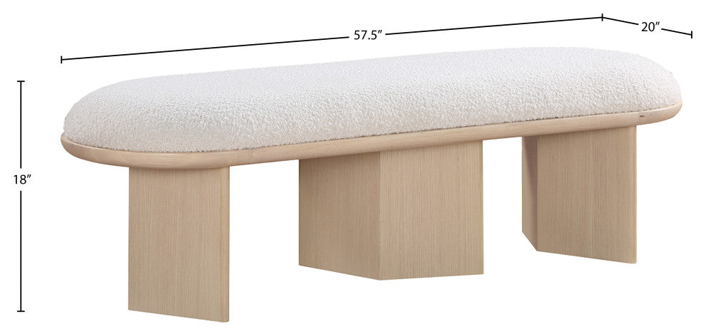Wilshire Boucle Fabric Upholstered Bench, Cream, Natural Oak Finish