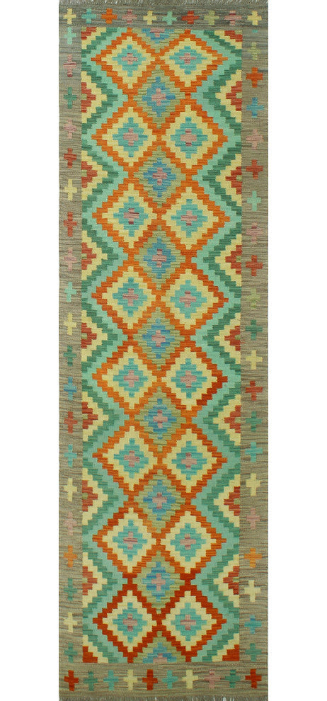 Sangat Flatweave Obiadull Rust/Beige Runner, 2'10 x 9'9