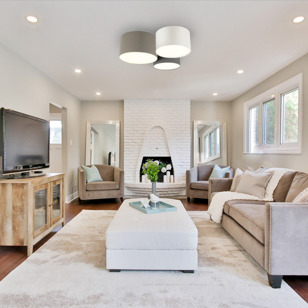 Pastore 1 3-Light Flush Mount, Taupe And White And Grey