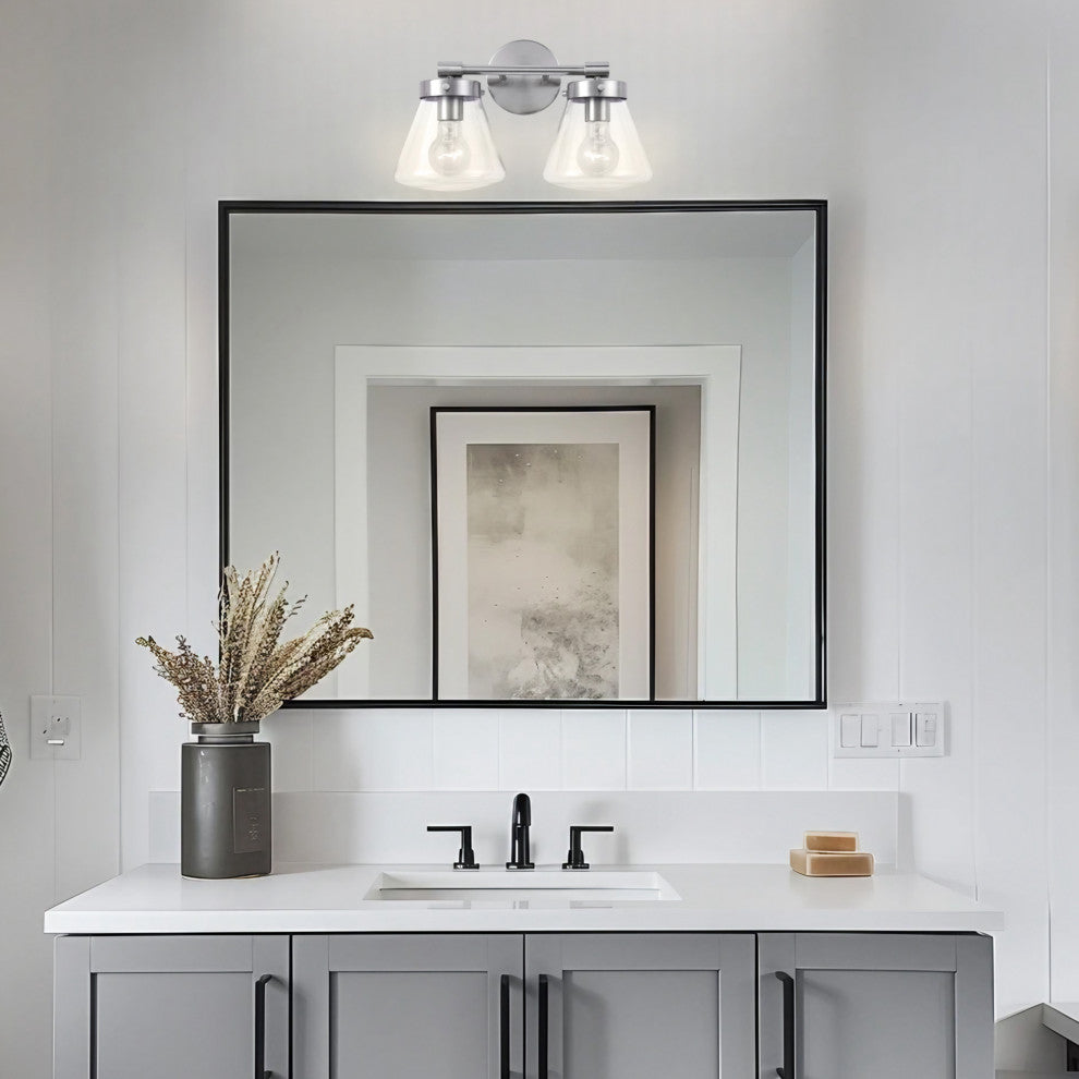 2-light Modern Farmhouse Nickel Vanity Light Wall Sconce