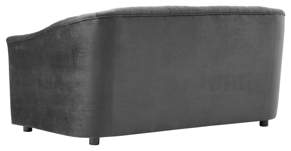 Tufted Loveseat Sofa, Charcoal Gray, Velvet, Modern, Mid Century Lounge