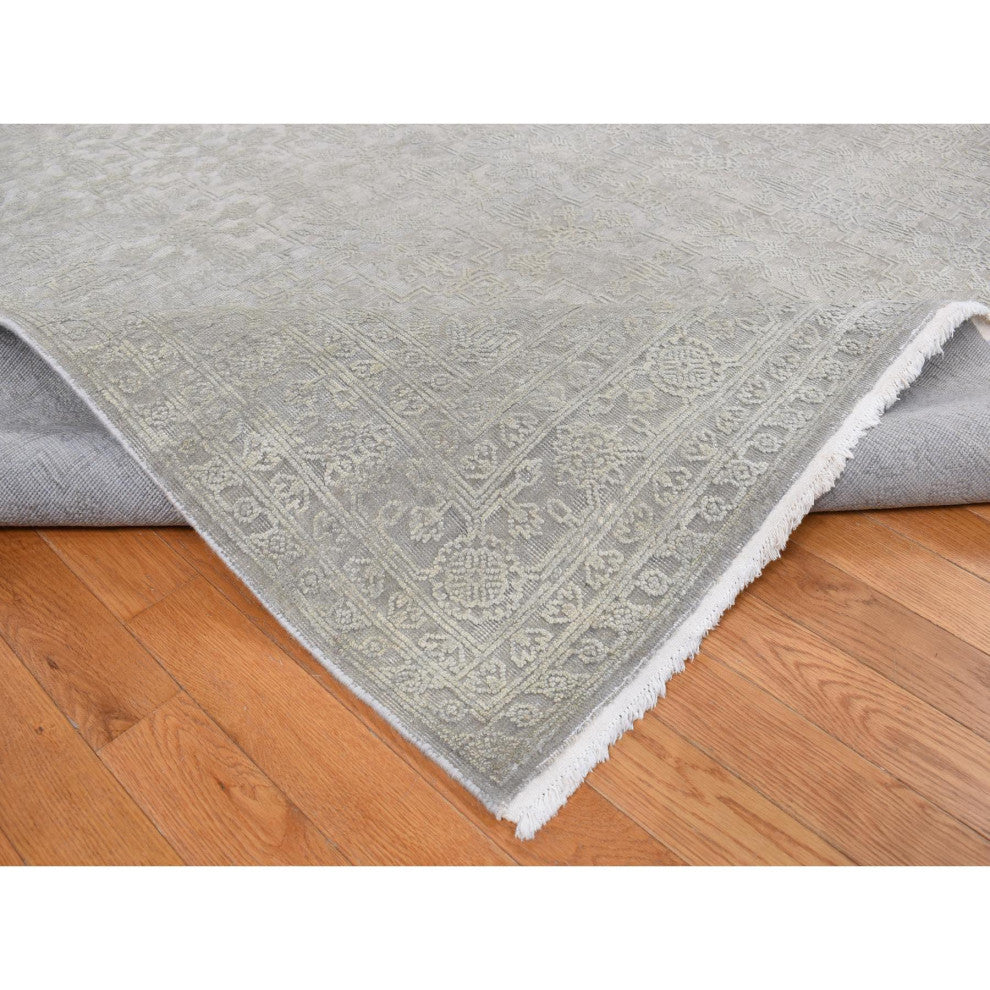 Battleship Gray, Silk With Wool, Tone on Tone, Hand Knotted, Rug, 8'10"x12'